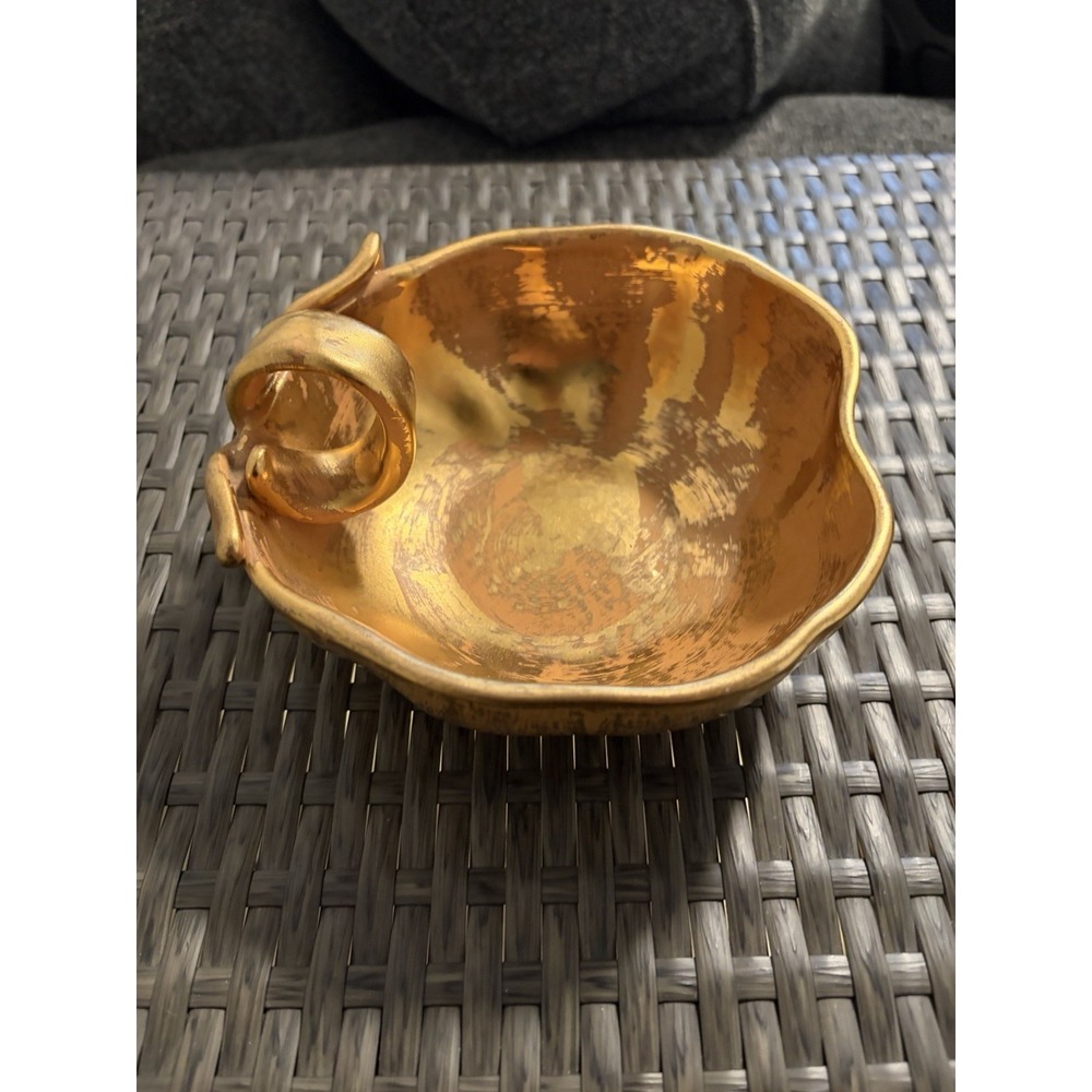 Vtg Mid Century STANGL Candy Bowl ~Art Pottery Granada Gold ~Hand Painted ~3785